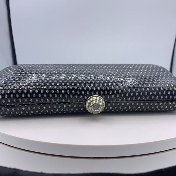 Clutch purse, hard or clamshell, black with sparkling silver, EUC, elegant - Picture 6 of 15